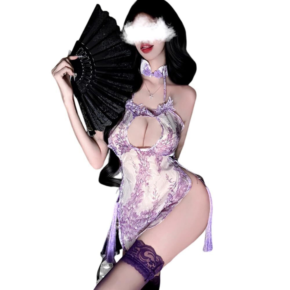 4577 cosplay role-playing underwear hanging neck hollow qipao dress